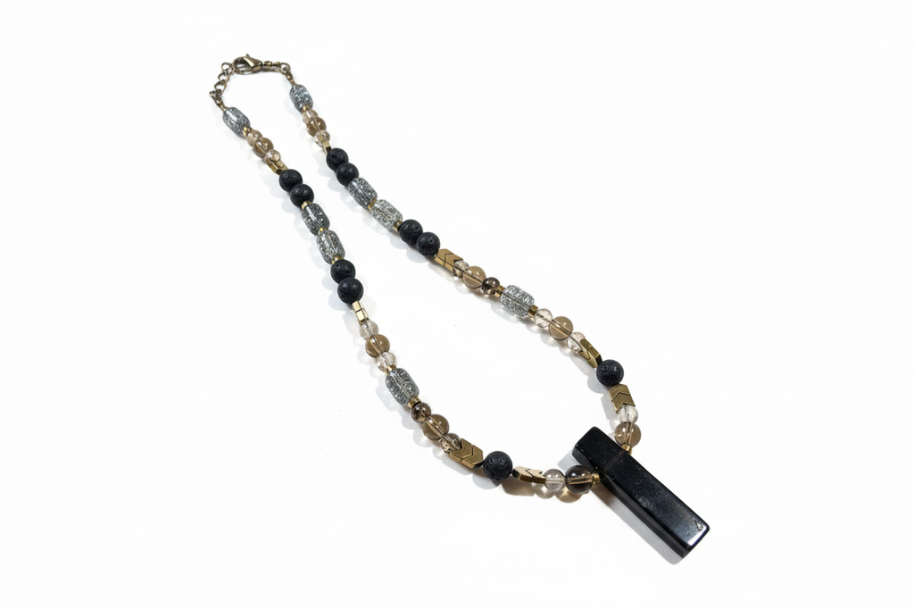 EOR07 - Smoky Quartz and Lava necklace