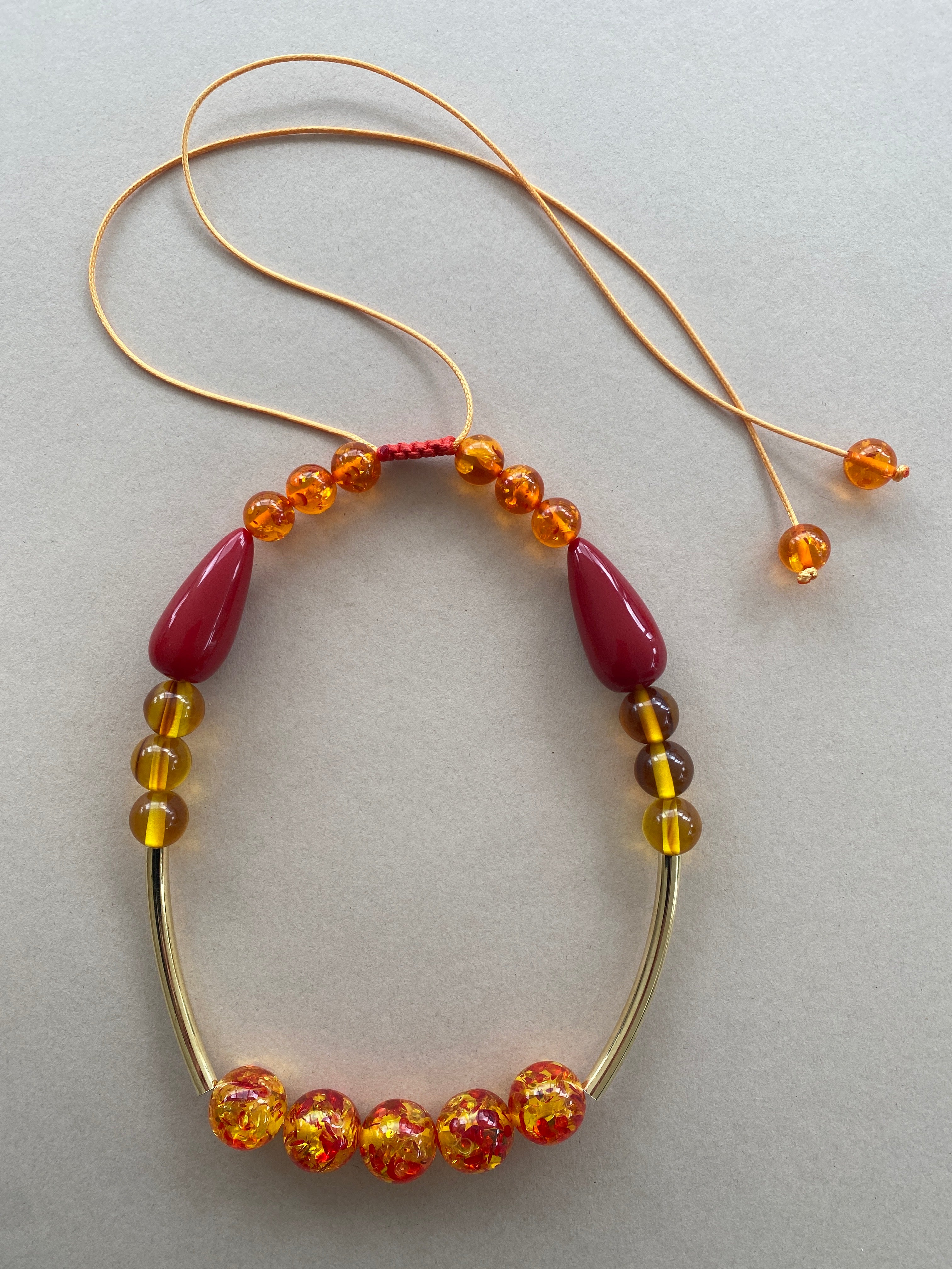 BDL21 - Yellow & red Resin adjustable cord necklace