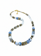 HIL03 - Colored Natural Fire Crackle Agate Pale Blue and white crystal necklace