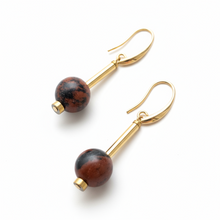 CSTE15- Mahogany Obsidian drop earrings - Burgandy, Rust