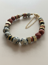 BDLB02 - Dalmatian Jasper & Sandstone barrel bracelet