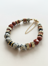BDLB02 - Dalmatian Jasper & Sandstone barrel bracelet