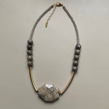 CST06 - Natural Fossil Coral & Frosted Glass necklace - Grey, Tan