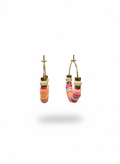 HILHE07 - Multi coloured Clay hoop earrings, large