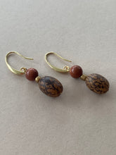 BDLE01 - Red Jasper & Burlywood Mala wood Drop Earrings
