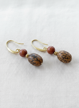 BDLE01 - Red Jasper & Burlywood Mala wood Drop Earrings