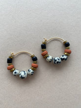 BDLHE02 - Dalmatian Jasper & Sandstone barrel Hoop Earrings