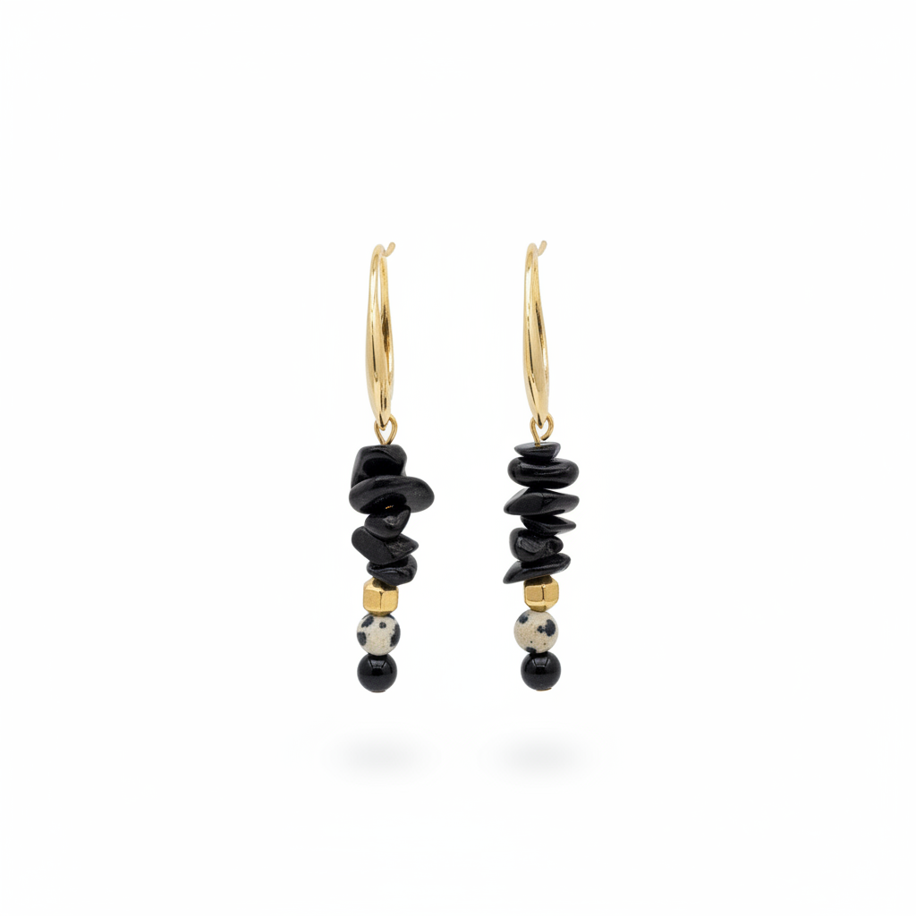 EORE06 - black gold nugget drop earrings