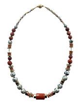 BDL02 - Dalmatian Jasper & Sandstone barrel necklace
