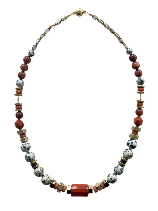 BDL02 - Dalmatian Jasper & Sandstone barrel necklace