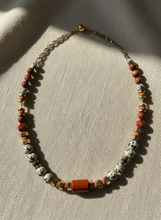 BDL02 - Dalmatian Jasper & Sandstone barrel necklace