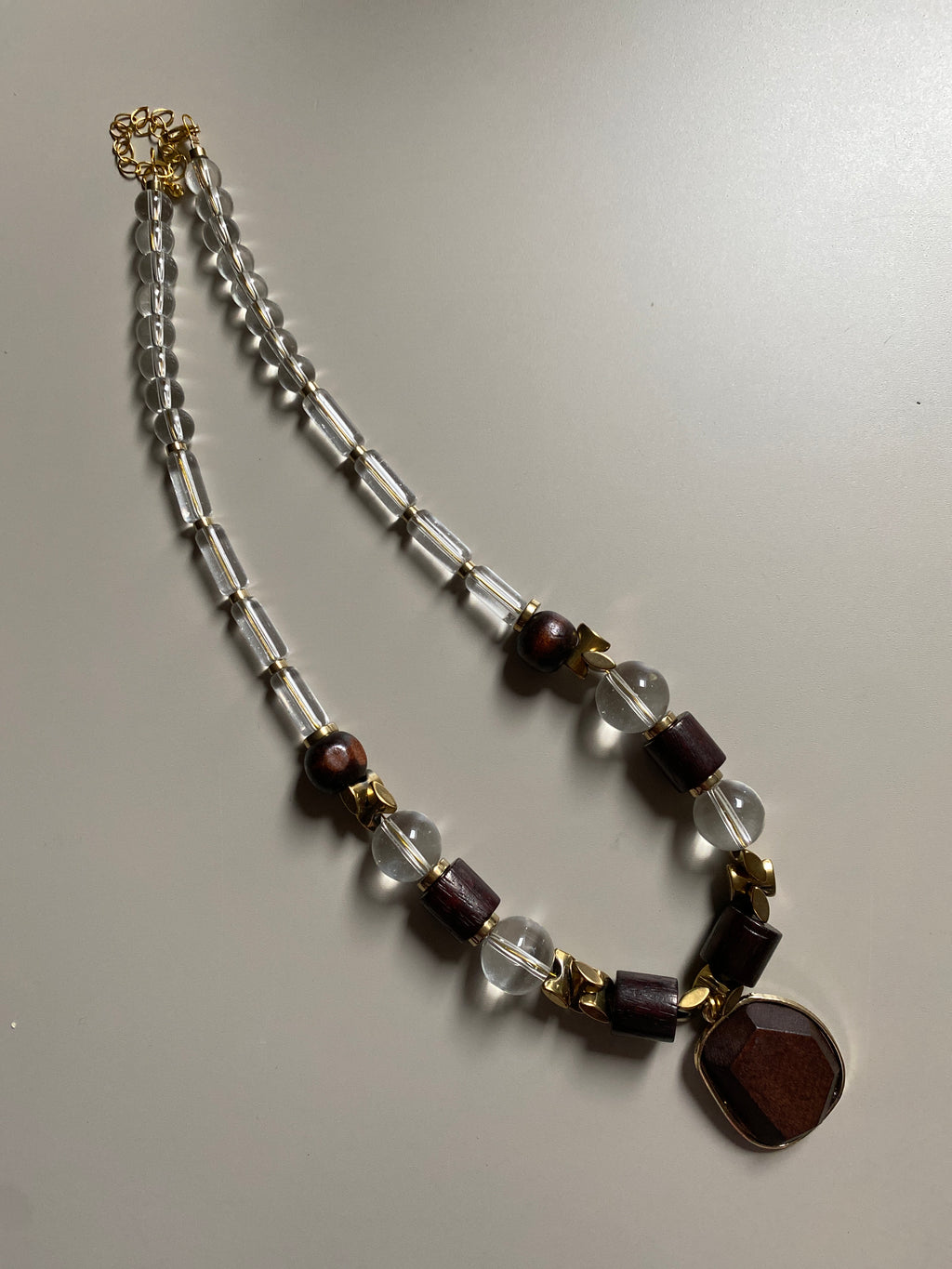 FRT15 - Glass Necklace with dyed wood, teamed with Hematite details.