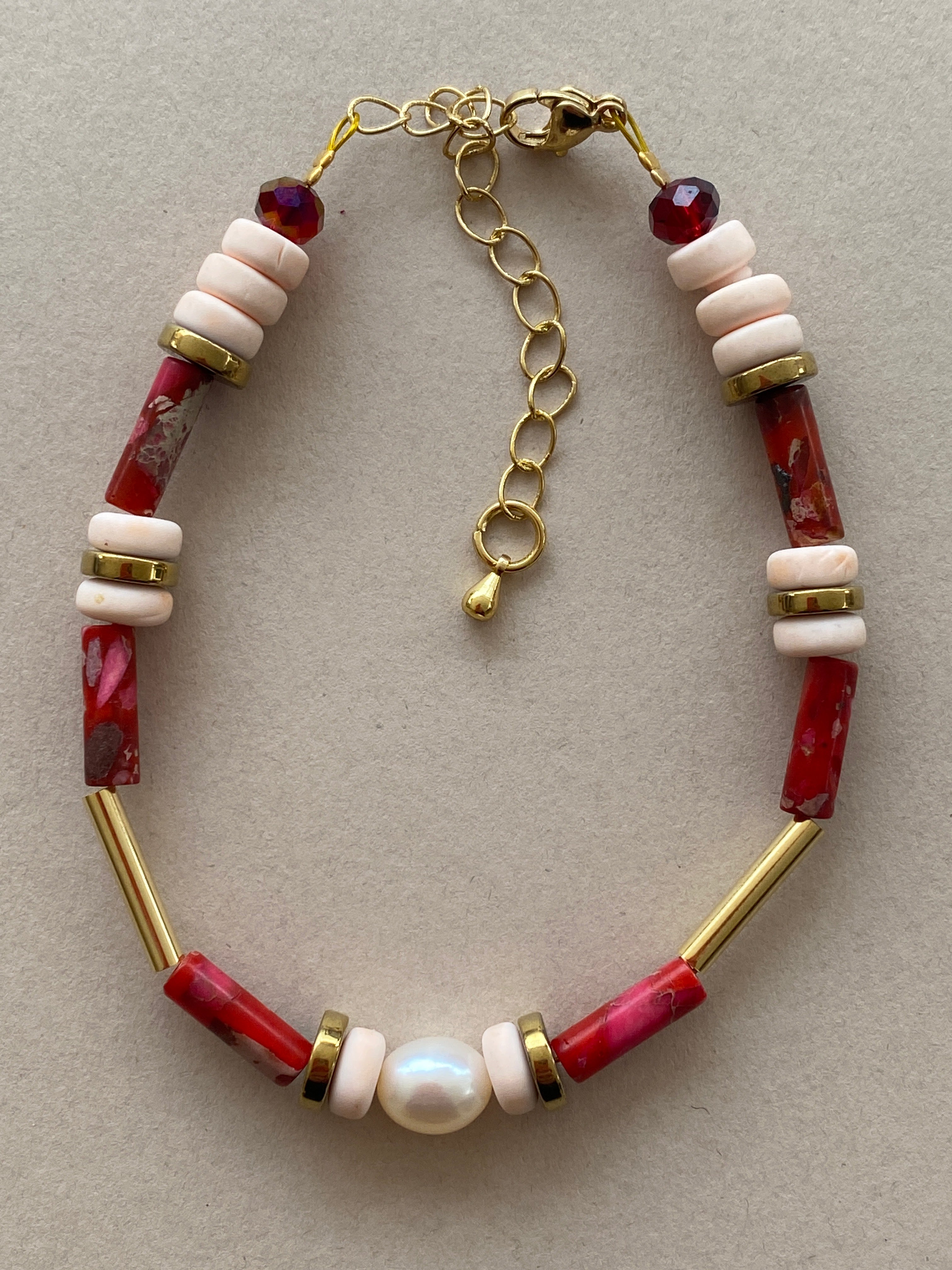 BDLB05 - Pink, peach & freshwater pearl bracelet