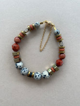 BDLB02 - Dalmatian Jasper & Sandstone barrel bracelet