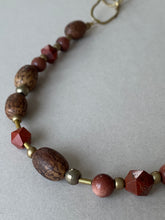 BDL01 - Red Jasper & Burlywood Mala beads adjustable cord necklace