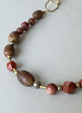 BDL01 - Red Jasper & Burlywood Mala beads adjustable cord necklace