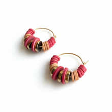 CSTE05 - Vinyl & Hematite Hoop Earrings - Red, Gold, Tan