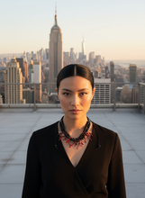 BDL12 - Adjustable red coral Resin and black wood double necklace