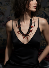 BDL12 - Adjustable red coral Resin and black wood double necklace