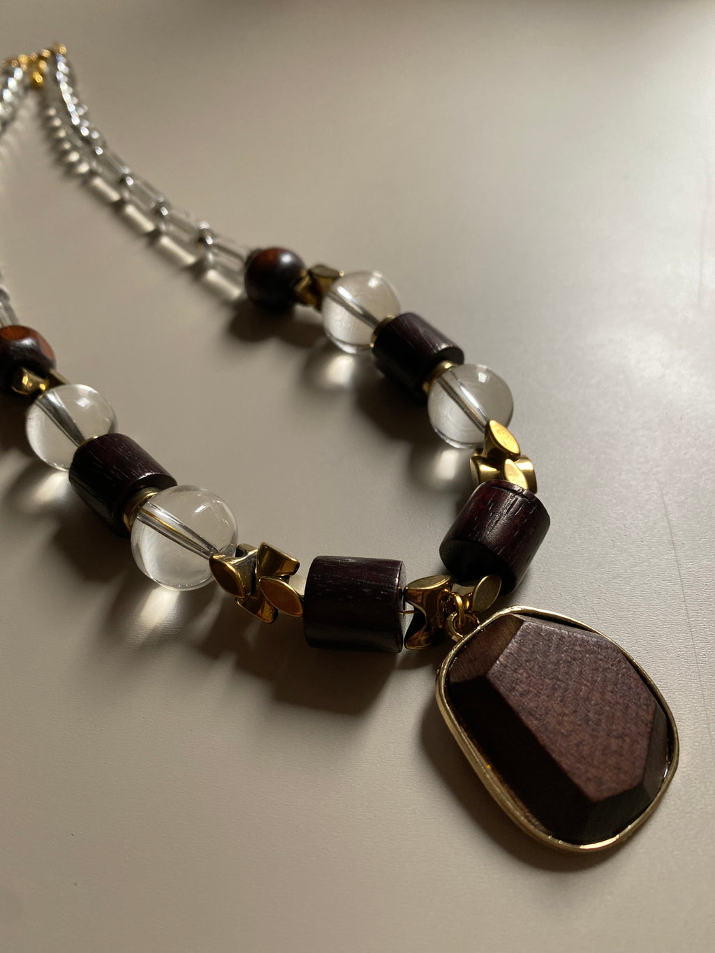 FRT15 - Glass Necklace with dyed wood, teamed with Hematite details.