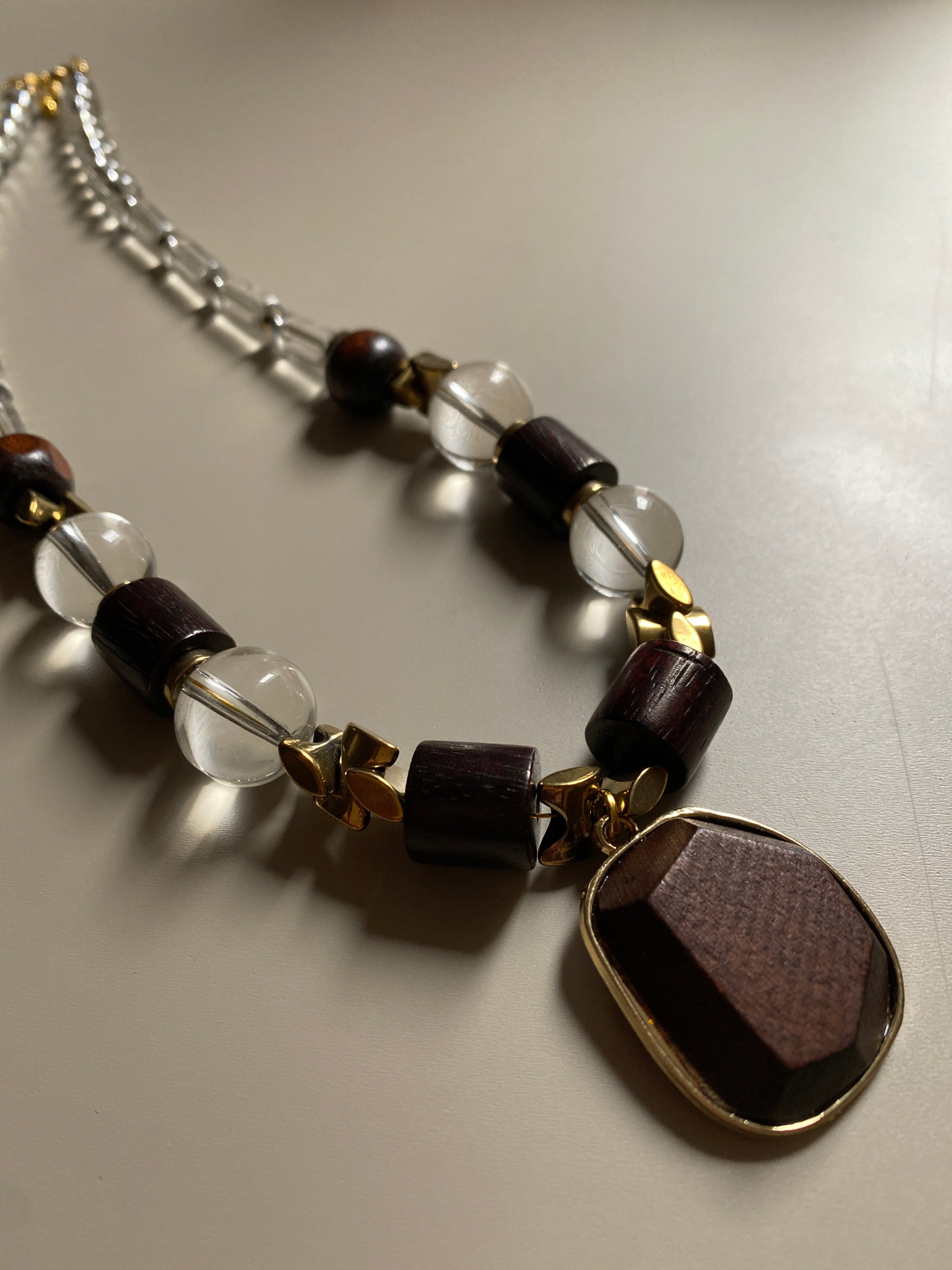 FRT15 - Glass Necklace with dyed wood, teamed with Hematite details.