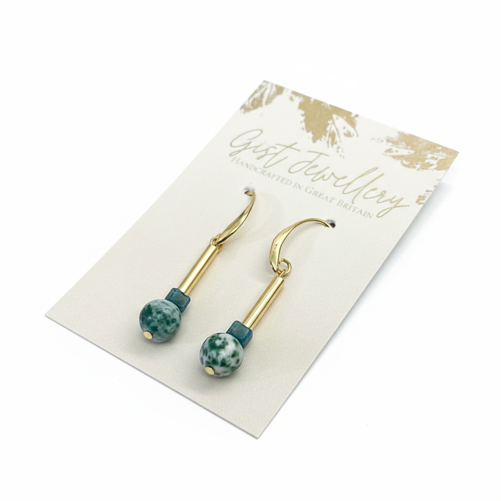 CSTE19 - Gold plated drop earrings with semi precious stones and hematite
