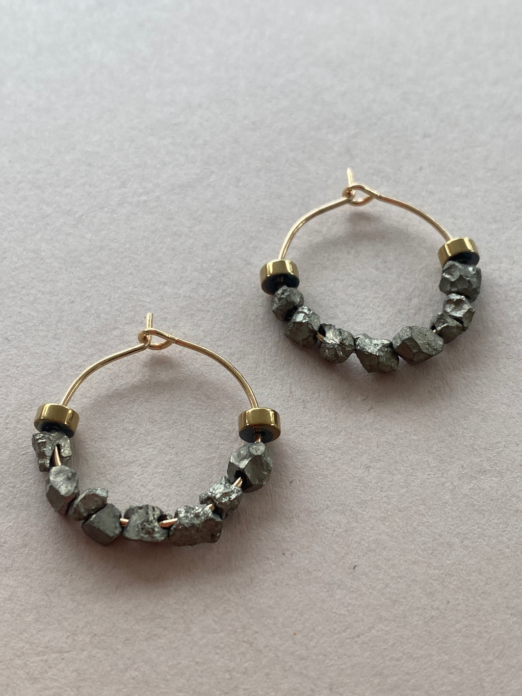 BDLHE19 - Hematite & Gemstone nugget hoop earrings