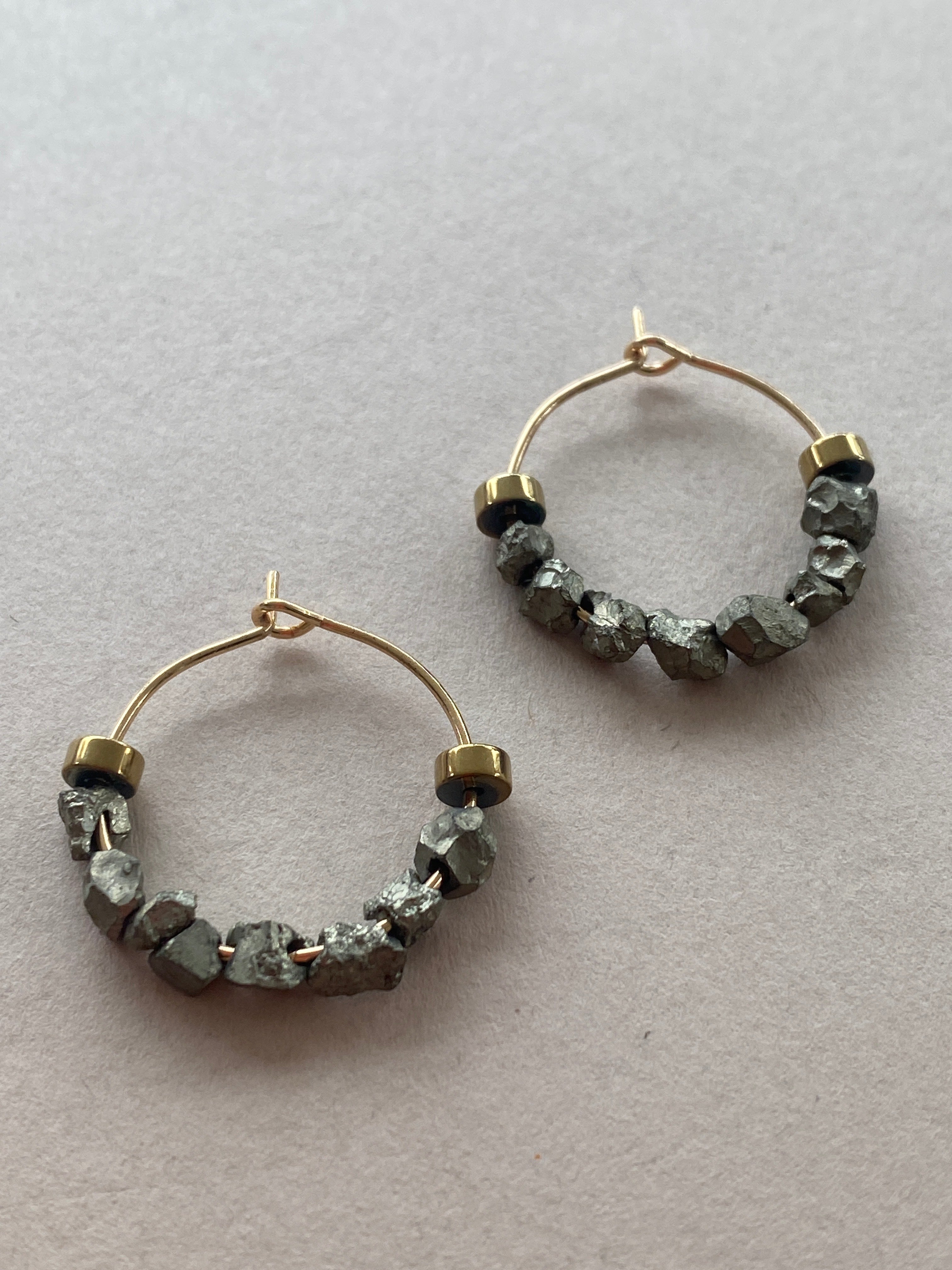 BDLHE19 - Hematite & Gemstone nugget hoop earrings