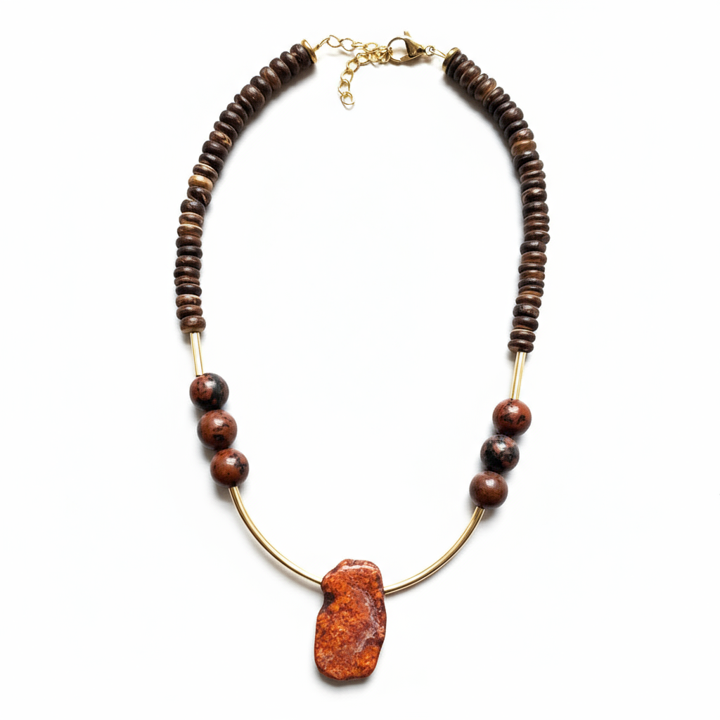 CST03 - Coconut & Magnesite necklace - Orange, Brown