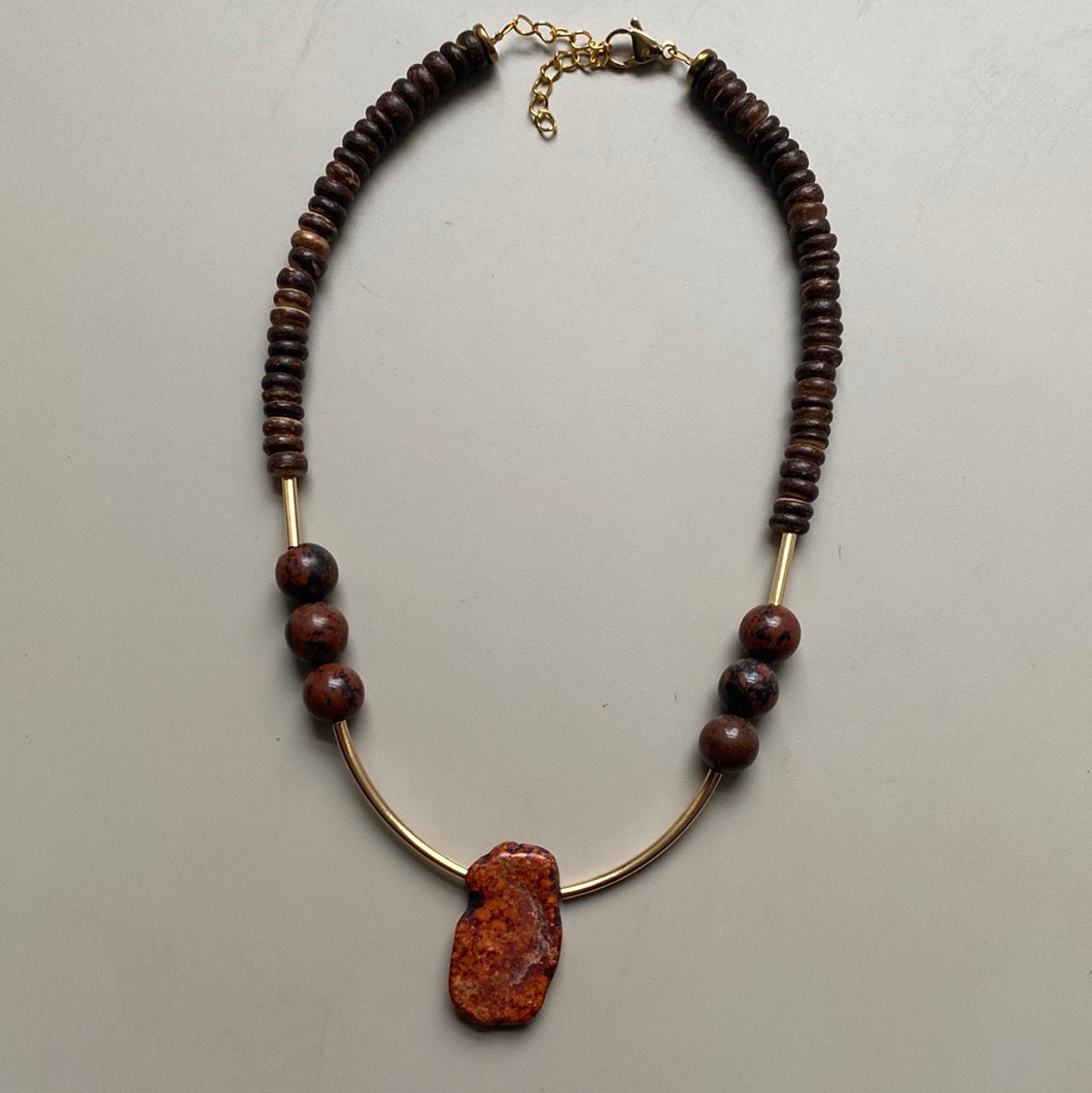 CST03 - Coconut & Magnesite necklace - Orange, Brown