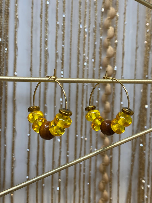 HILHE17 - yellow acrylic wood hoop earrings