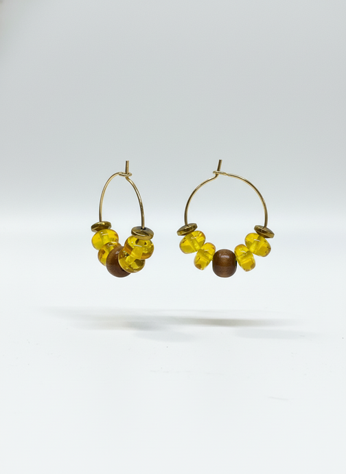 HILHE17 - yellow acrylic wood hoop earrings