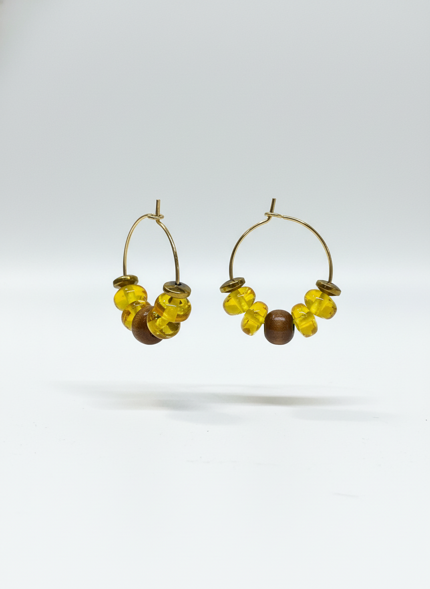 HILHE17 - yellow acrylic wood hoop earrings