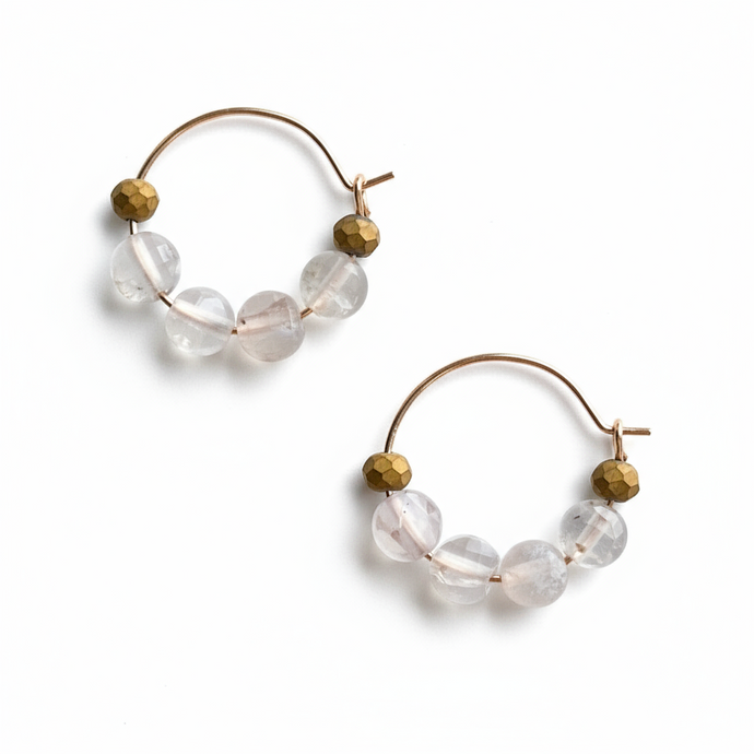 CSTE13 - Natural Agate hoop earrings - Bronze, Milky white