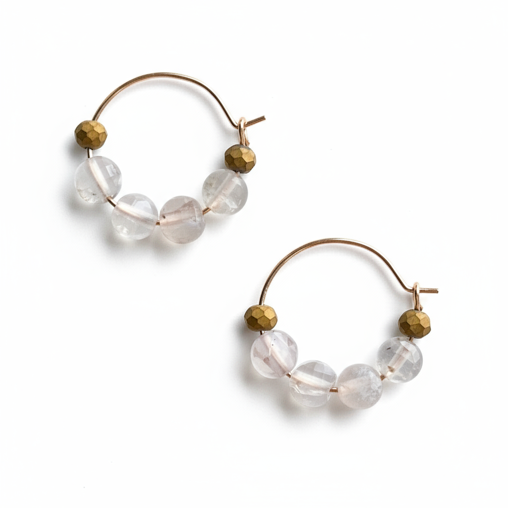 CSTE13 - Natural Agate hoop earrings - Bronze, Milky white