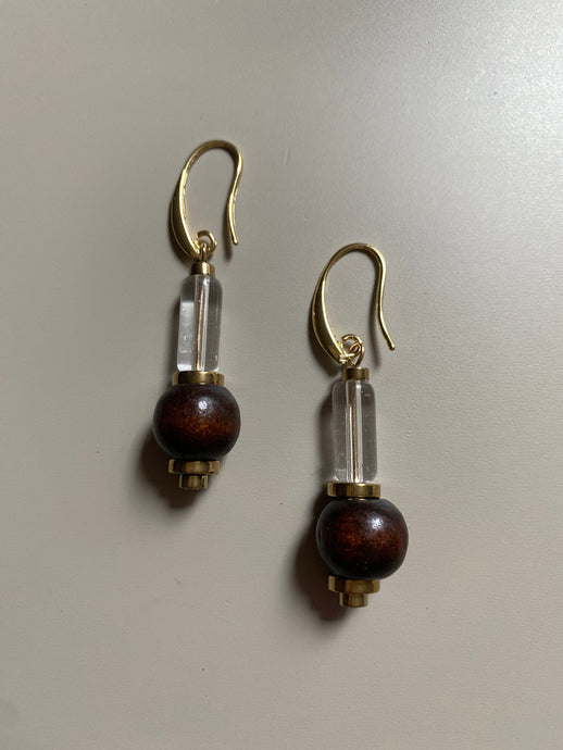 FRTE19 - 18k Gold plated Earring Hooks and Hematite details teamed with glass and stained wood