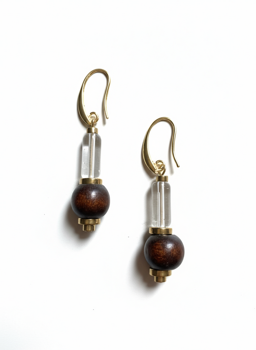 FRTE19 - 18k Gold plated Earring Hooks and Hematite details teamed with glass and stained wood