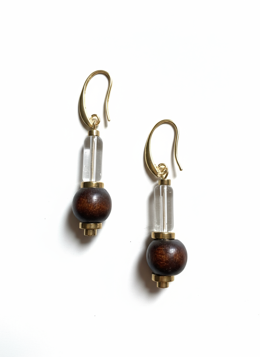 FRTE19 - 18k Gold plated Earring Hooks and Hematite details teamed with glass and stained wood