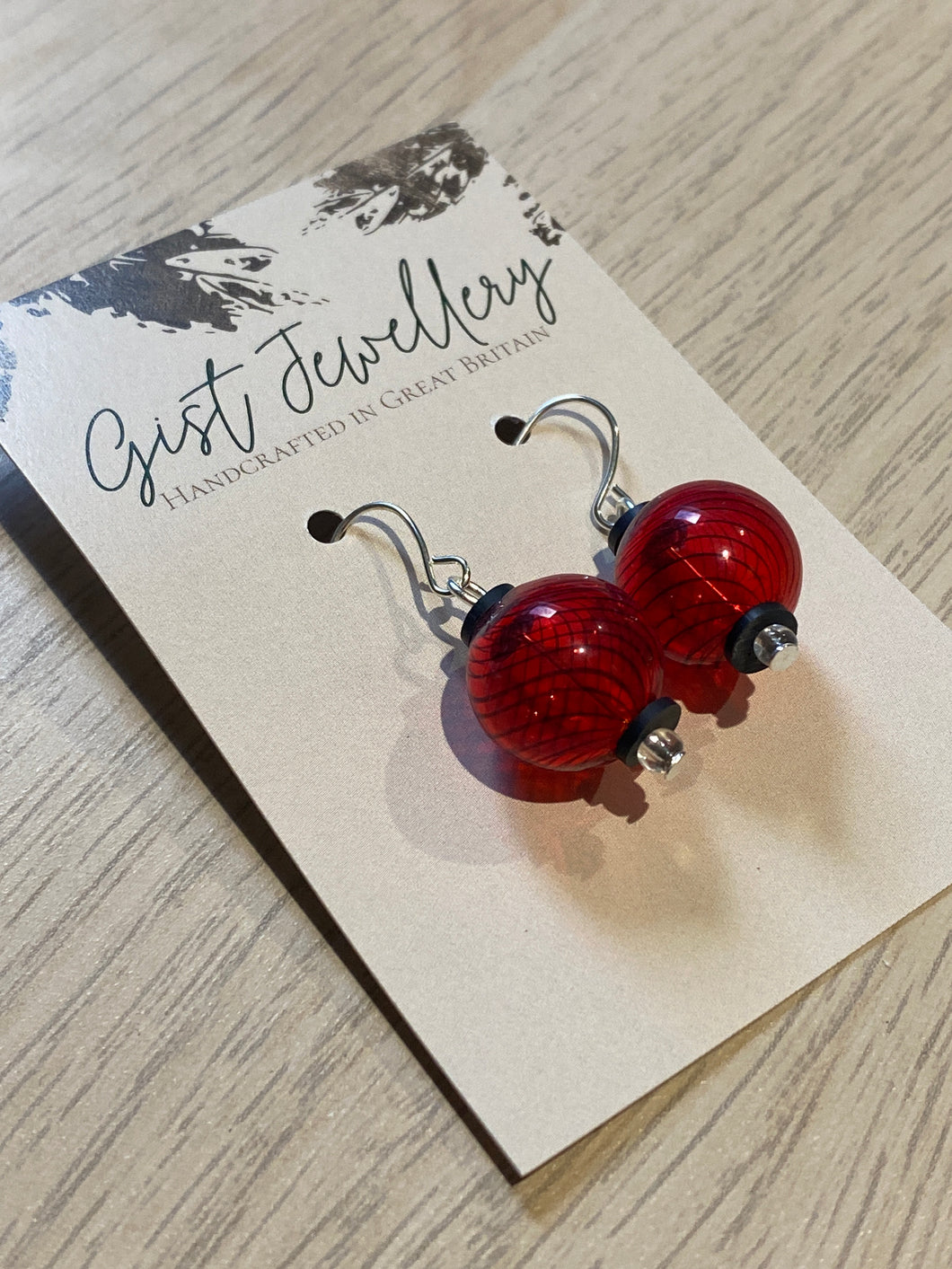 HILE74 - Blown Glass Globe earrings - Red & Black