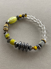 HILB14  - Black, Grey and Yellow green elasticated bracelet