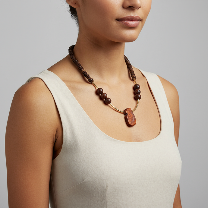 CST03 - Coconut & Magnesite necklace - Orange, Brown