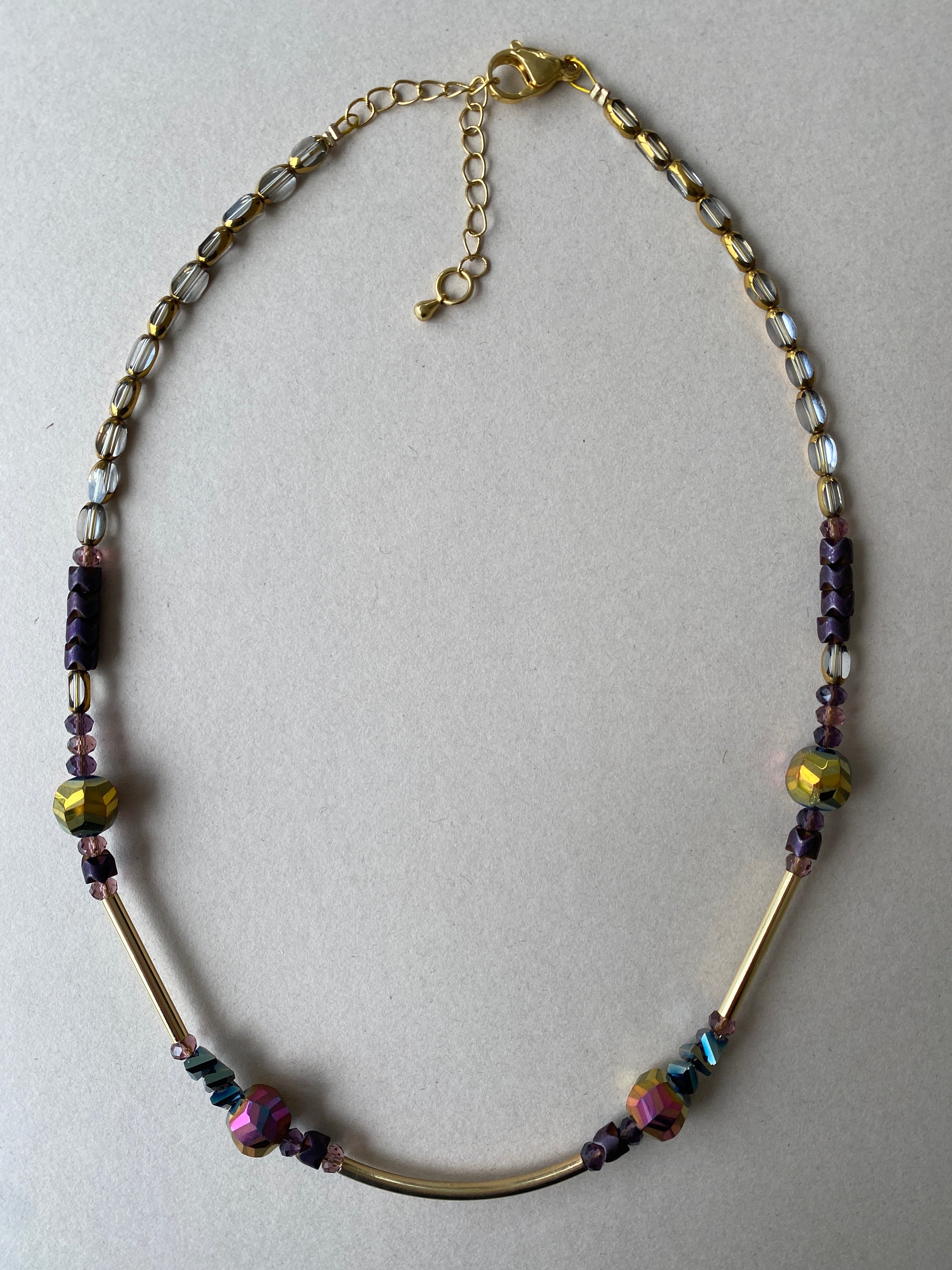 BDL18 - Crystal and purple Hematite necklace