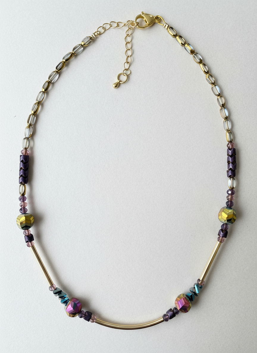 BDL18 - Crystal and purple Hematite necklace