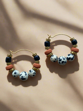 BDLHE02 - Dalmatian Jasper & Sandstone barrel Hoop Earrings