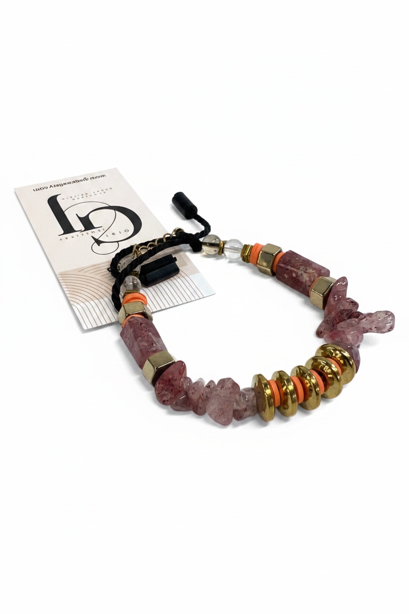 EORB17 - Strawberry Quartz barrel chip bracelet