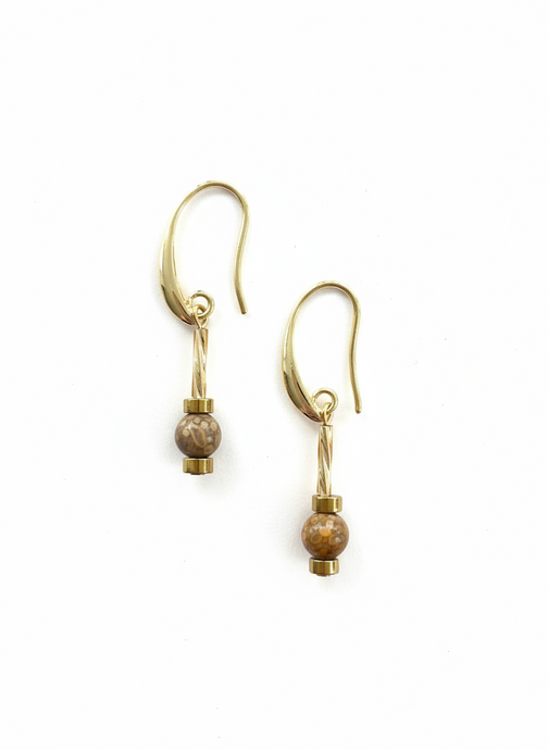 BDLE08 -Maifan & Hematite Drop Earrings