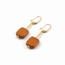 CSTE06 - Retro wood drop earrings - Gold, Orange