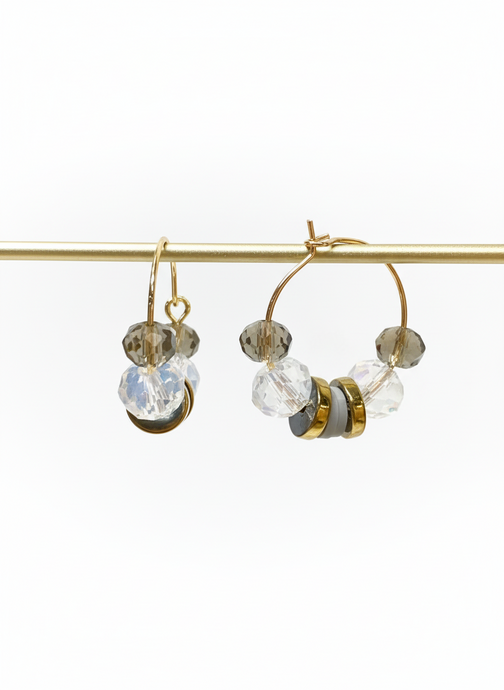HILHE03 - opal crystals and hematite hoop earrings