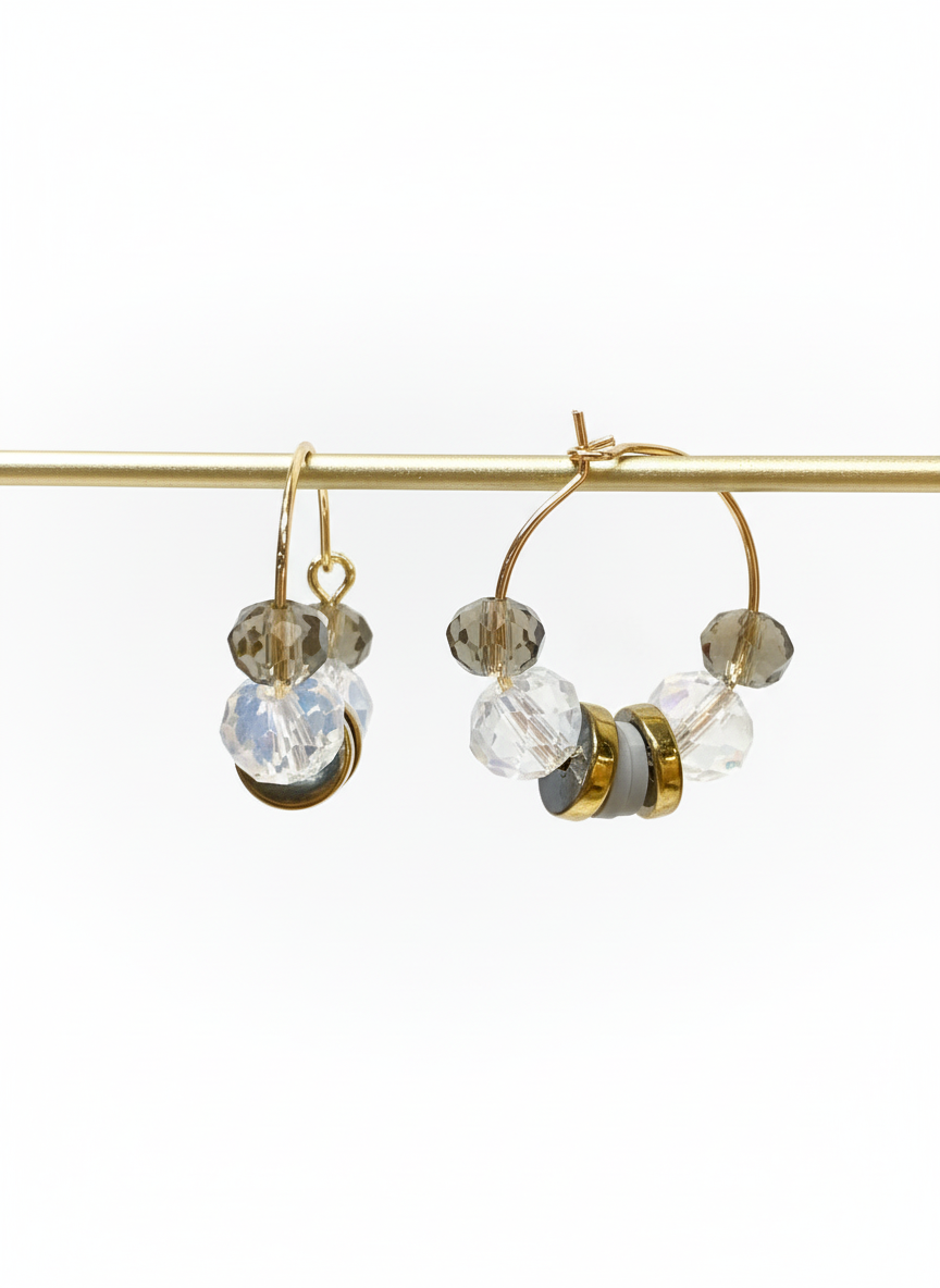 HILHE03 - opal crystals and hematite hoop earrings