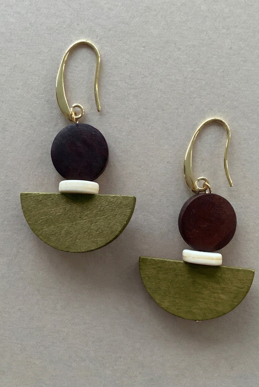 Chocolate and Olive Wooden drop earrings